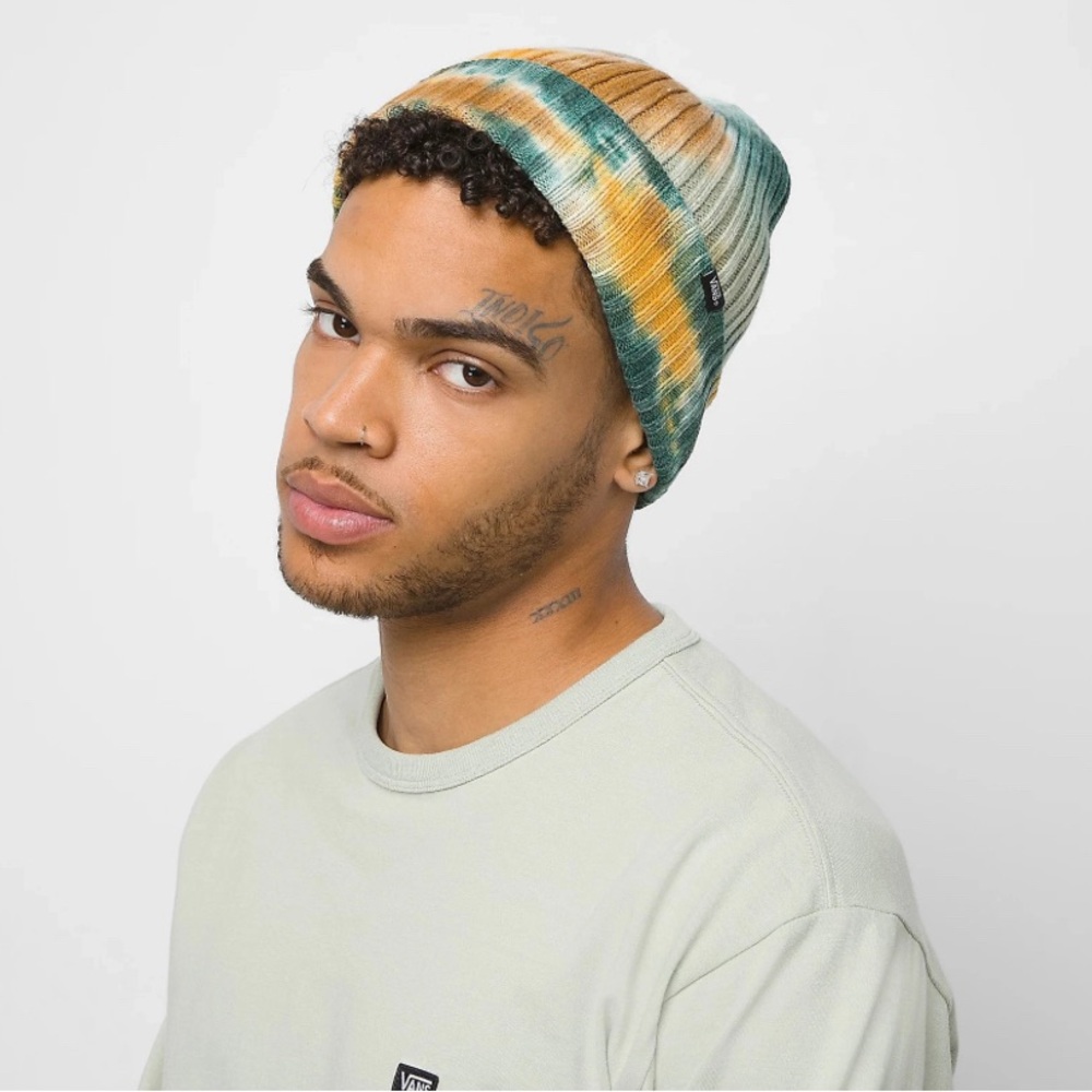 VANS Parkview Mens Cuff tie die green & gold Beanie - Picture 2 of 6